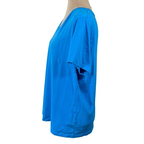 Lands End Supima Cotton T-Shirt Women's Blue Size L large Short Sleeve V-Neck - Picture 2 of 6